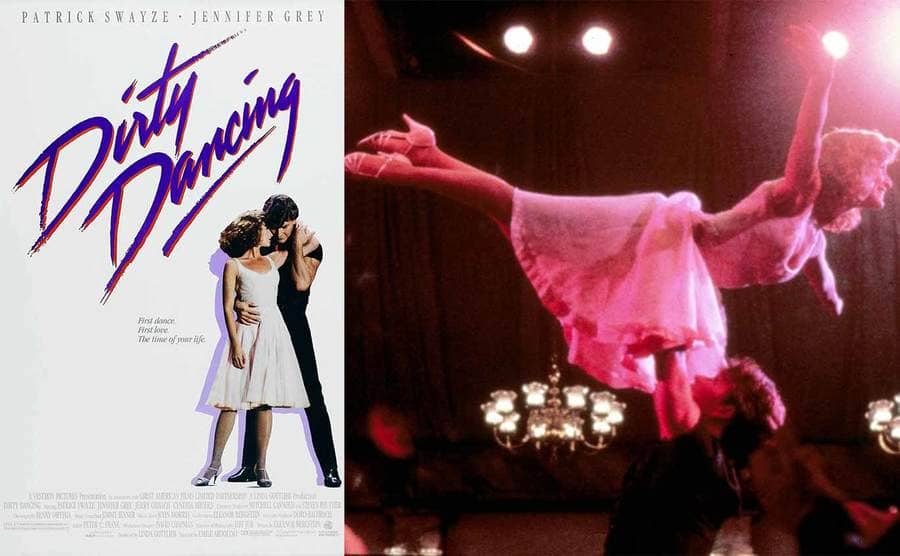 The Dirty Dancing movie poster / Patrick Swayze lifting Jennifer Grey up for the infamous final lift in their dance 