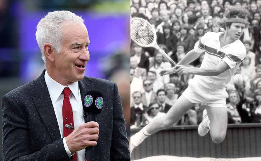John McEnroe announcing at the Wimbledon Court Celebration 2019 / John McEnroe photographed mid-air during a game 
