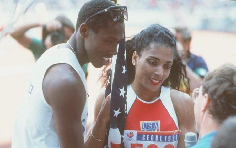 Florence Griffith-Joyner (USA) Celebrates the 100m Final With Husband