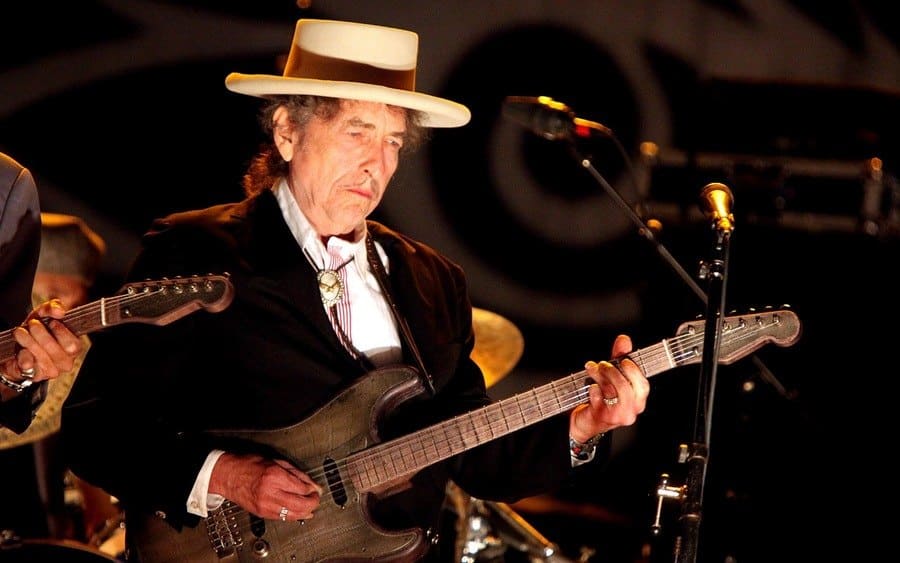 Bob Dylan in concert during the Sturgis Motorcycle Rally, Buffalo Chip Campground, Sturgis, South Dakota, America