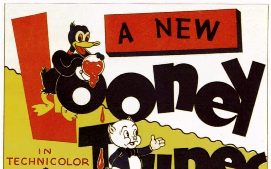 Looney Tunes, lobby card, from top: Daffy Duck, Porky Pig on a stock lobby card