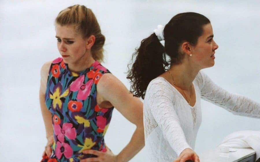 The two American figure skaters Tonya Harding (left) and Nancy Kerrigan