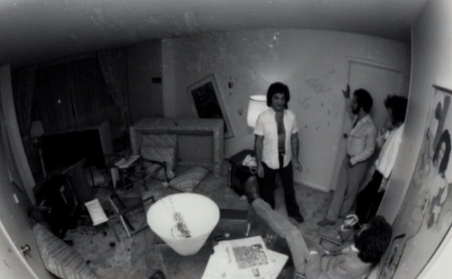 Security footage of the trashed hotel room 