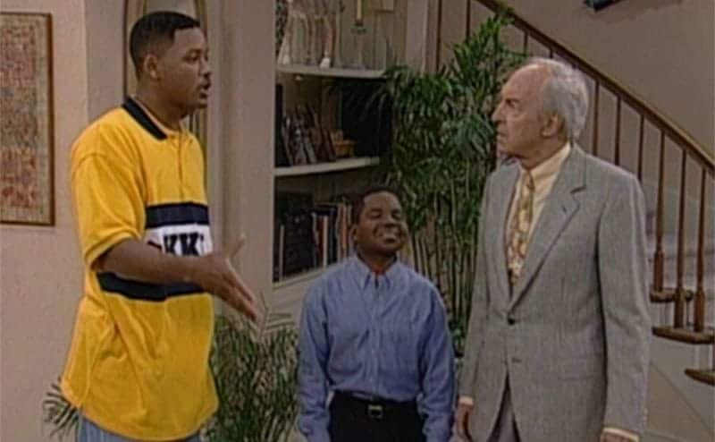 Mr. Drummond and Arnold are talking to Will Smith on the set of ‘The Fresh Prince of Bel-Air’. 