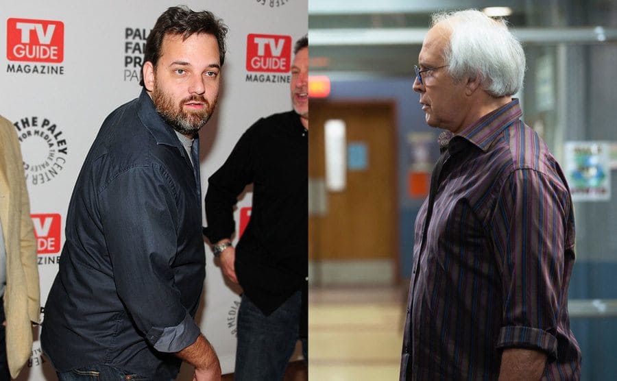 Dan Harmon / Chevy Chase in the set of Community.