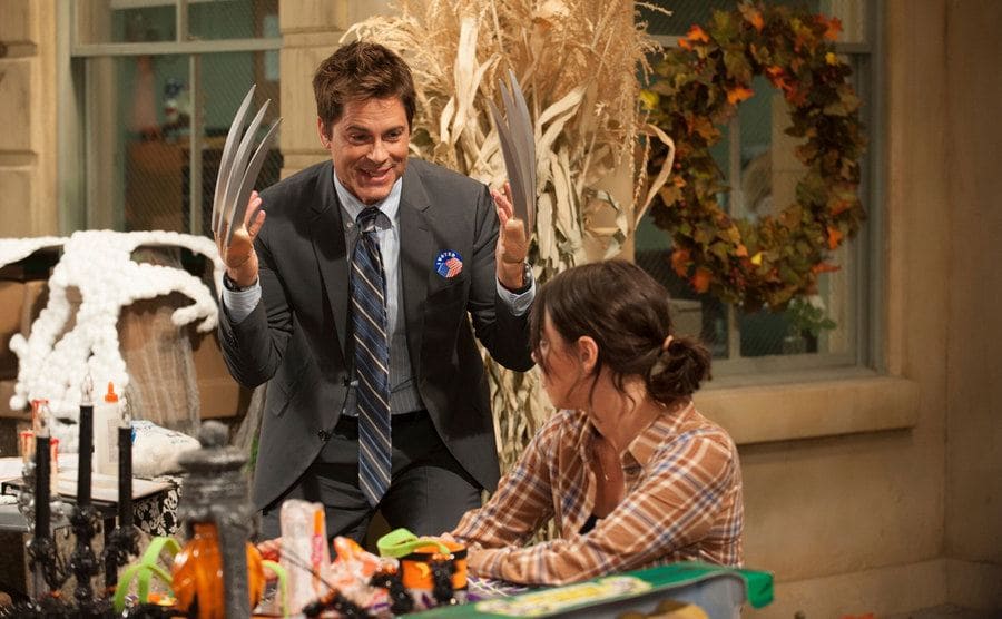 Rob Lowe and Aubrey Plaza in a still from Parks and Recreation. 