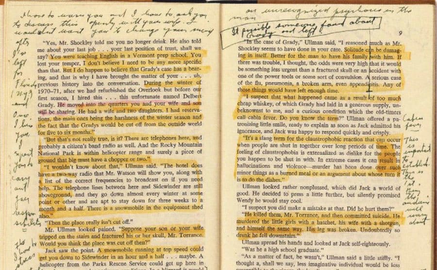 Stanley Kubrick’s annotated copy of Stephen King’s The Shining. 
