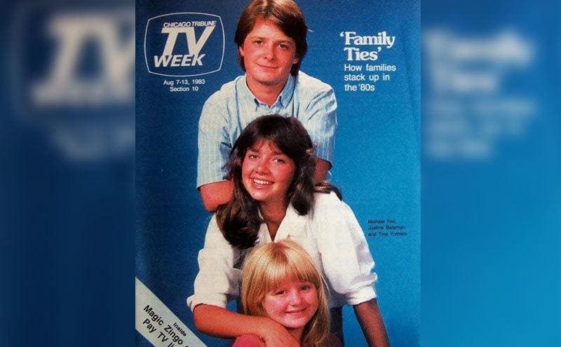 Michael J. Fox, Justin Bateman, and Tina Yothers pose together for a magazine. 