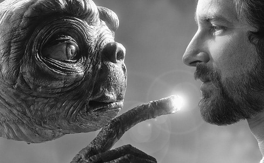 E.T. and Steven Spielberg in a publicity shot. 