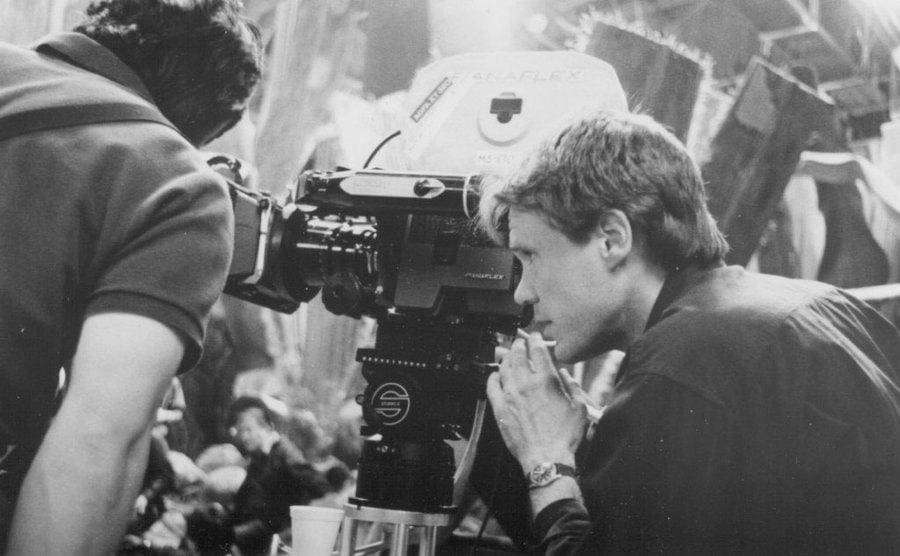 A close-up on Joe Johnston as he films on the movie set. 