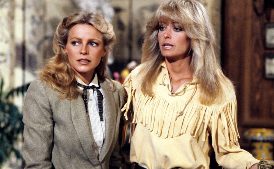Farrah Fawcett and Cheryl Ladd on the set of Charlie’s Angels. 