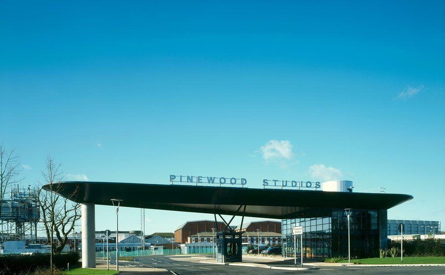 The entrance gate of Pinewood Film Studios in the UK. 