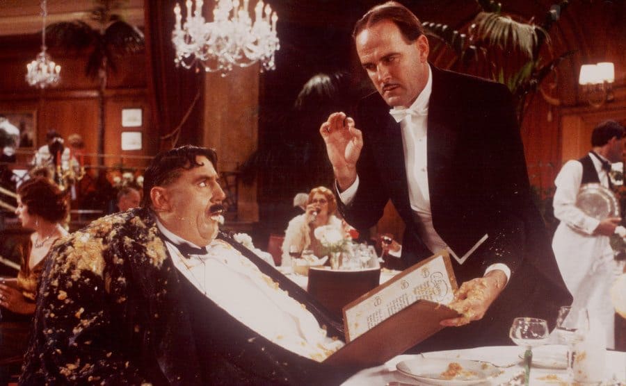 Cleese and Jones in the ‘Mr. Creosote’ sketch from the film. 