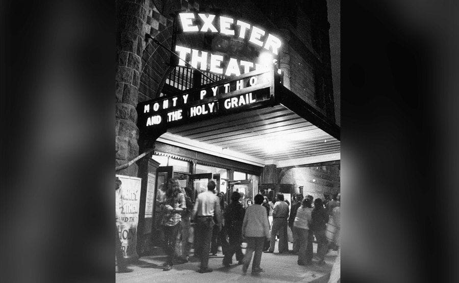 People enter the Theatre to see the Monty Python film.