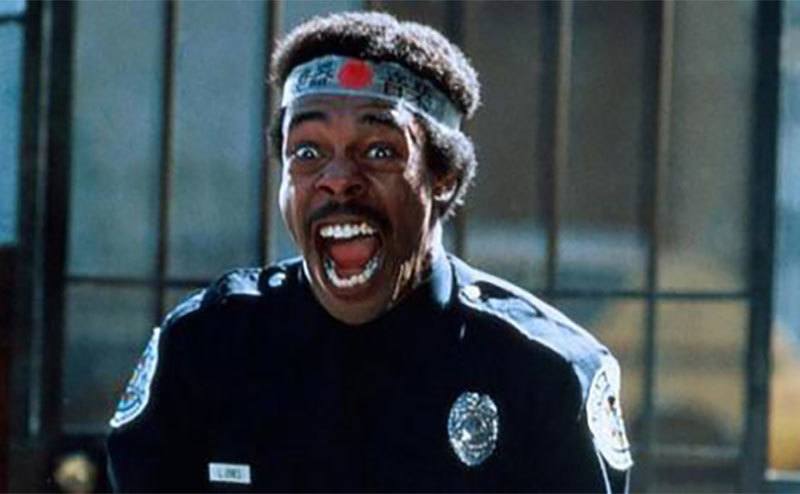 Michael Winslow yelling on the set of The Police Academy. 