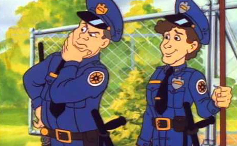 Two animated police officers in the animated series. 