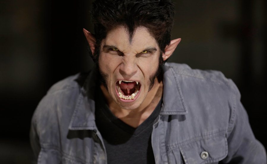 Tyler Posey showing his fangs in 2011’s Teen Wolf. 