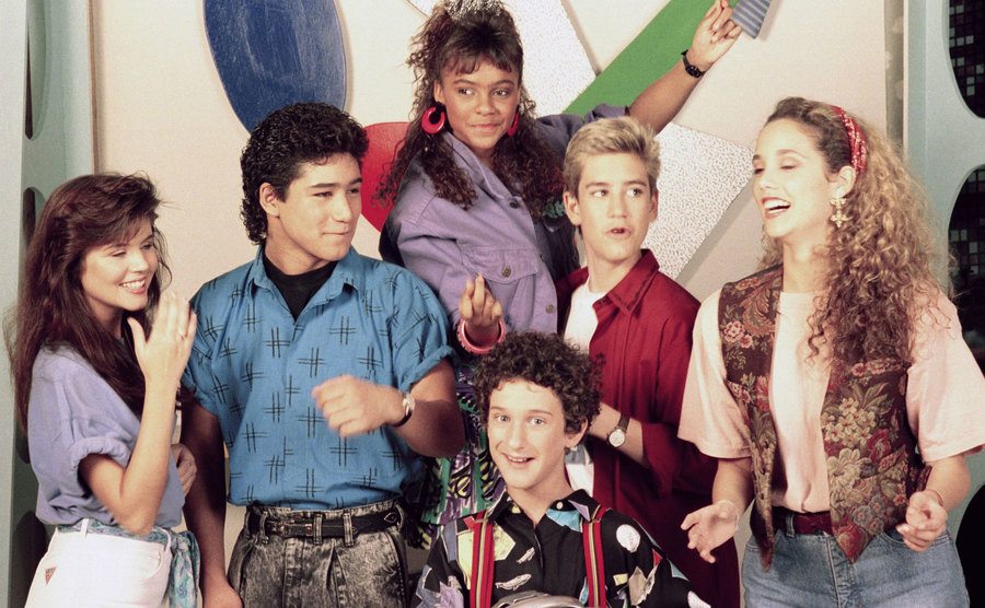 The cast of Saved By The Bell in a publicity shot.
