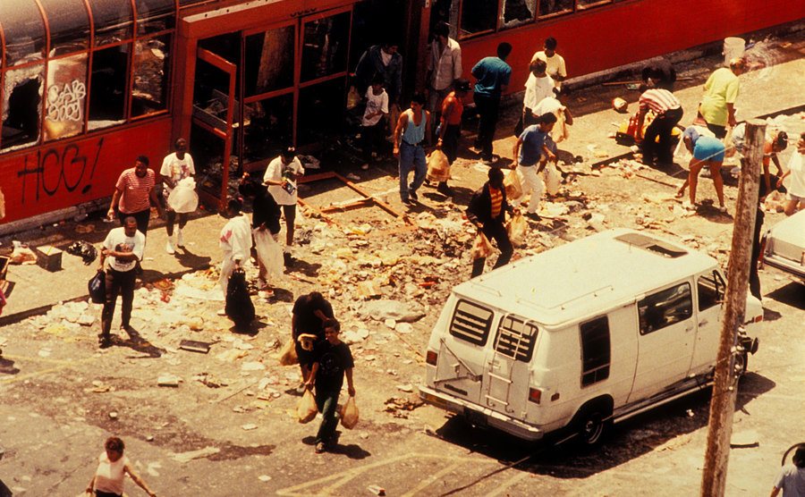 A dated picture of the Los Angeles riots.