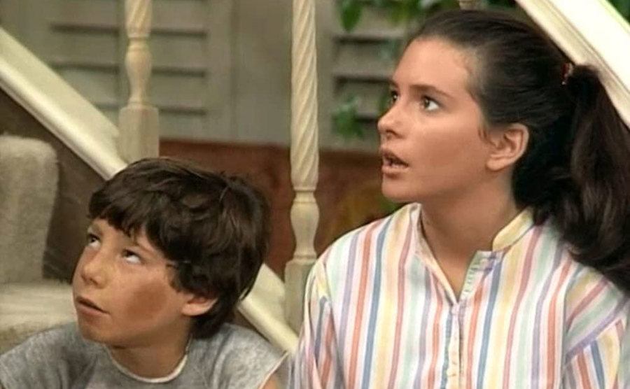 Michael Pearlman and April Lerman in a scene from Charles in Charge. 