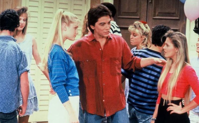 Scot Baio stands between Nicole Eggert and Josie Davis in a still from the show. 