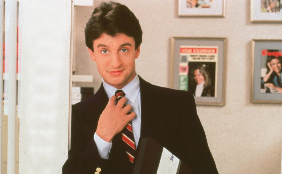 Grant Shaud as Miles Silverberg on the set of Murphy Brown. 