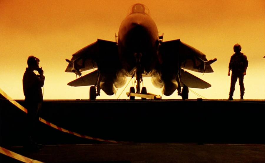 A fighter jet at sunrise from the opening sequence of the film. 