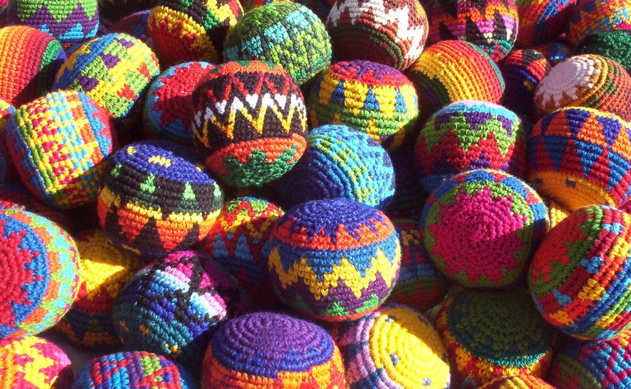 A collection of colorful Hacky Sacks. 