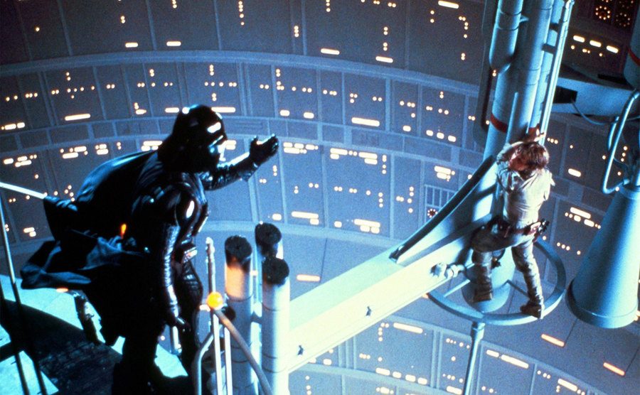 Darth Vader and Luke Skywalker in the iconic scene. 