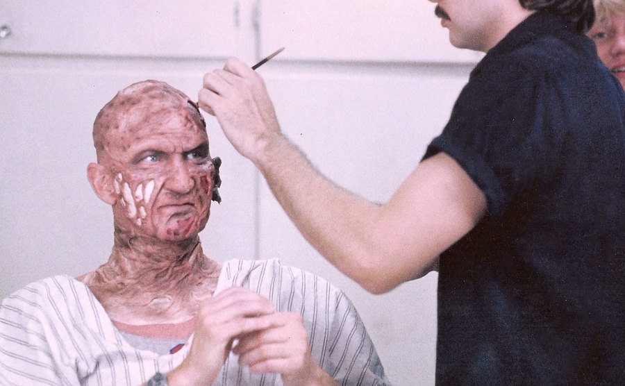 Robert Englund as Freddy Krueger behind the scenes.