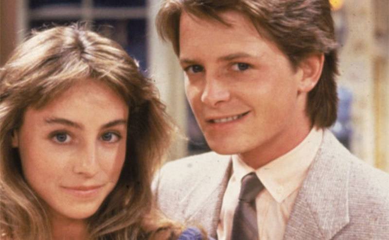 Michael J. Fox and Tracy Pollan on the set of Family Ties.