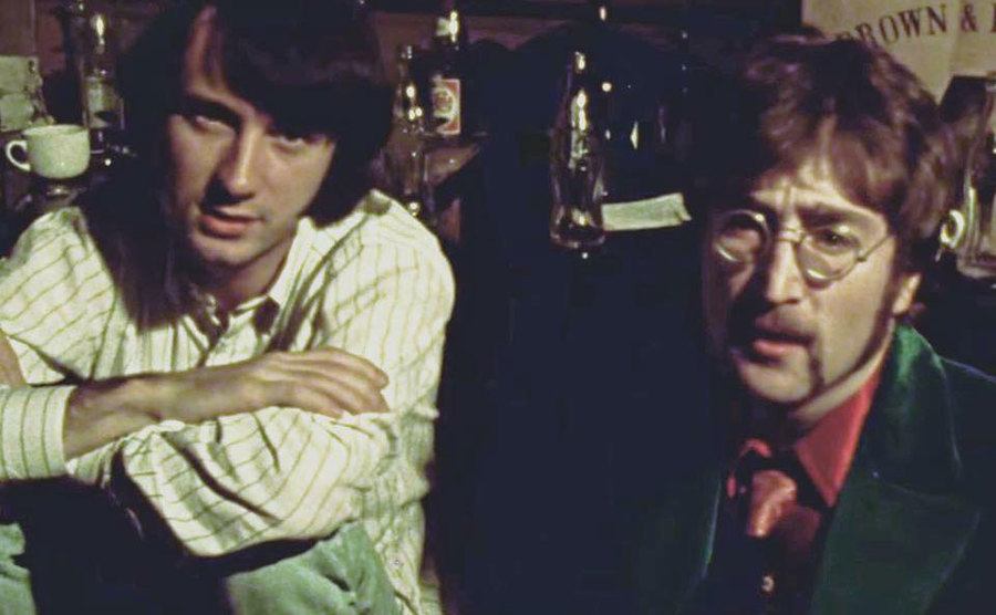 Mike Nesmith and John Lennon at the recording studio.