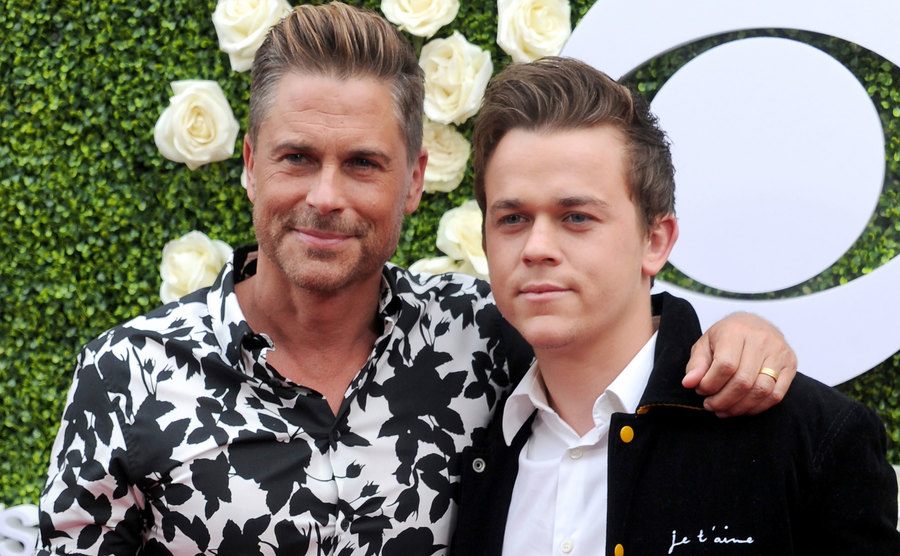 Rob Lowe and his son pose for the press.