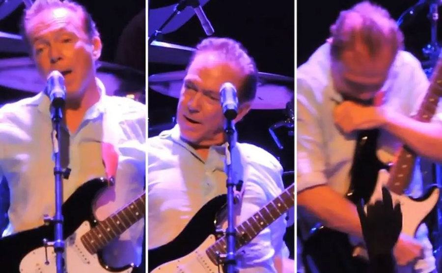 Various frames of David Cassidy losing focus during a concert. 