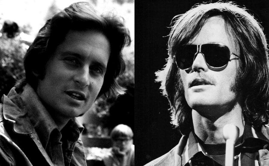 A dated picture of Michael Douglas / A dated portrait of Peter Fonda.