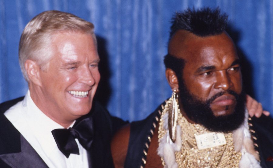 George Peppard and Mr. T pose for the media.