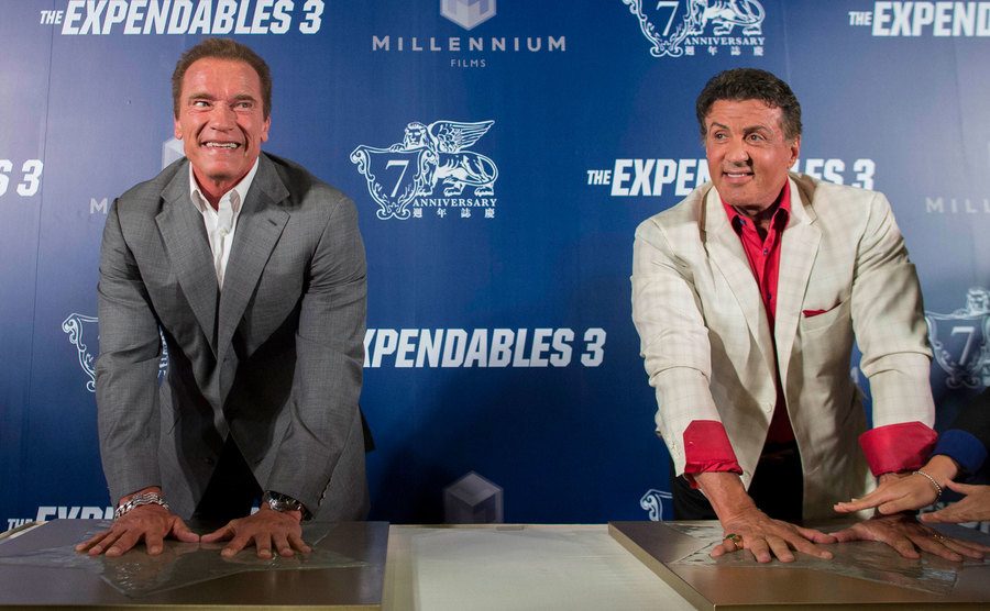 Sylvester Stallone and Arnold Schwarzenegger at a special screening of 