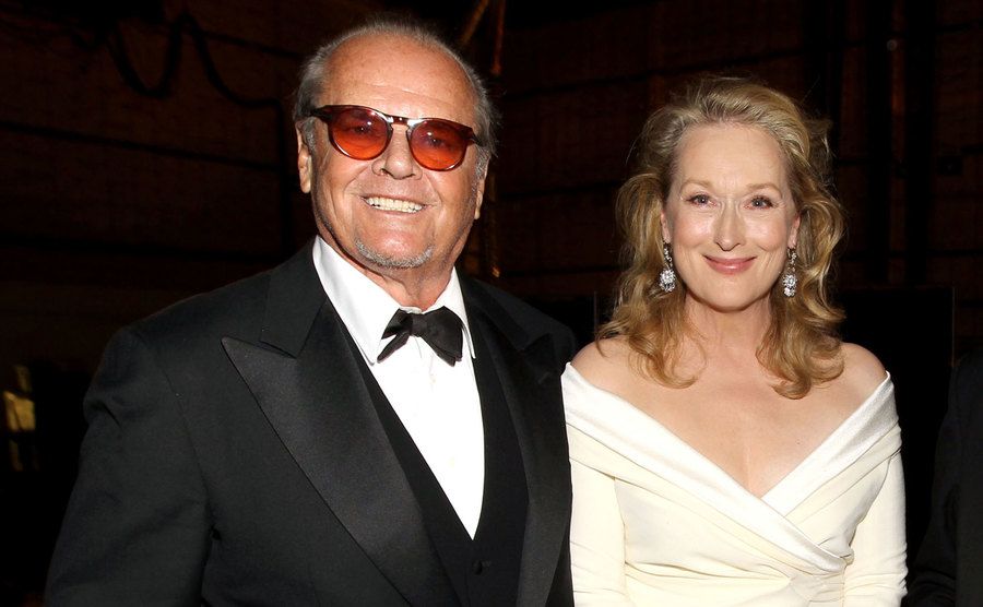 Jack Nicholson and Meryl Streep pose together during an event.