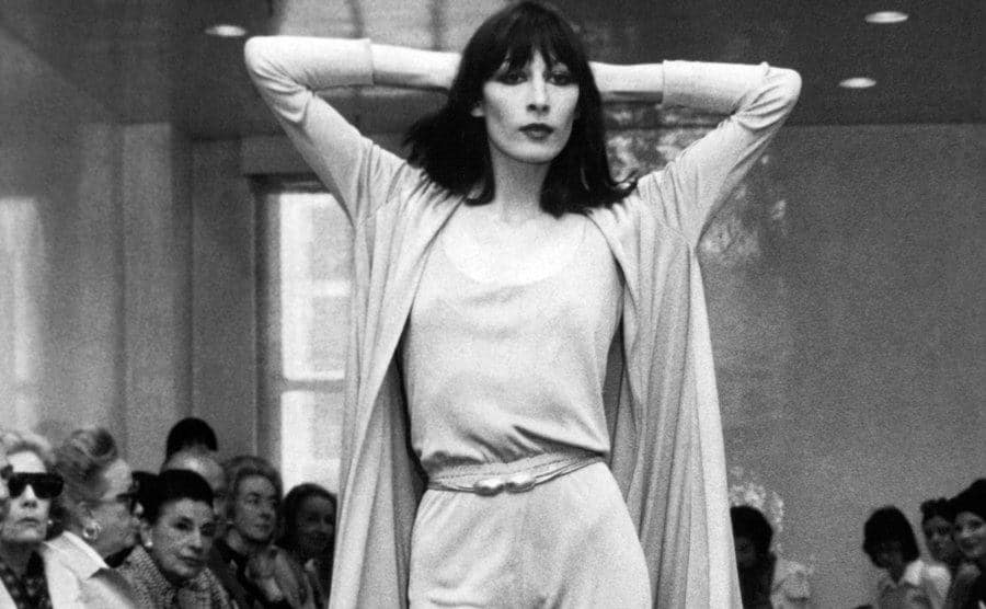 A photo of Anjelica on a catwalk.