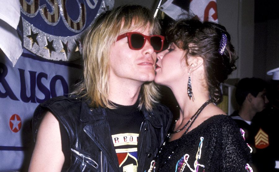 A dated photo of Linda and a Robin Zander of Cheap Trick during a concert tour.
