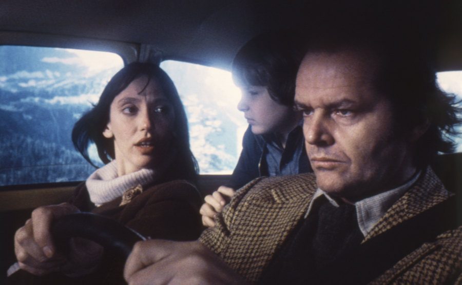Jack Nicholson, Danny Lloyd, and Shelley Duvall on the set of The Shining.
