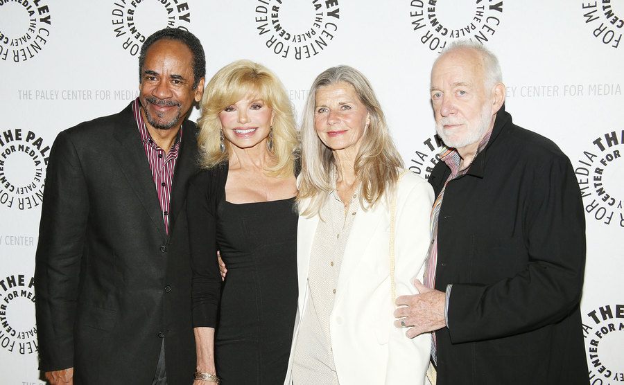 Tim Reid, Loni Anderson, Jan Smithers, and Howard Hesseman pose for the press.