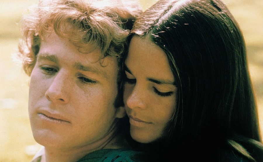 A still of O’Neal and Ali MacGraw in Love Story.