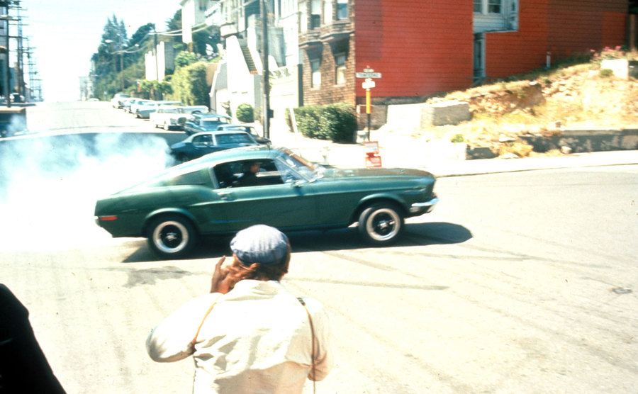 An image behind the scenes of the car chase.