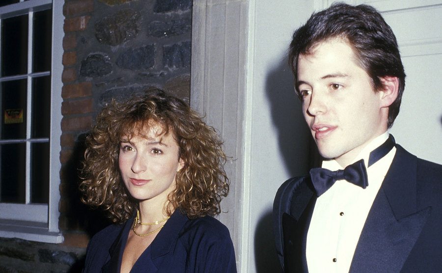 Jennifer Grey and actor Matthew Broderick attend the Writers Theatre Special Benefit. 