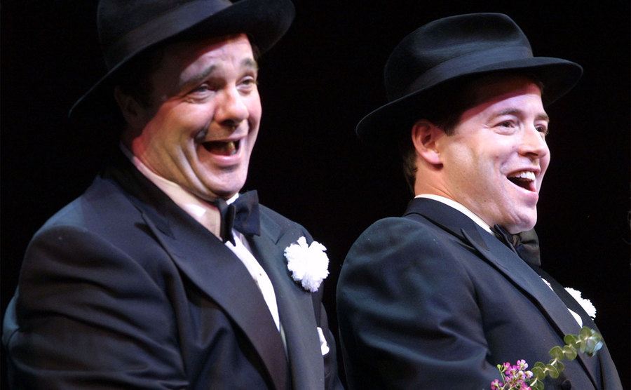 Nathan Lane and Matthew Broderick take a bow after their performance in 