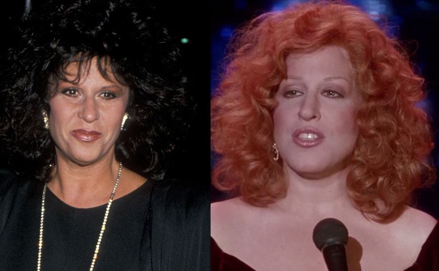 A photo of Lainie Kazan at the time / A still of Bette Midler in the film.