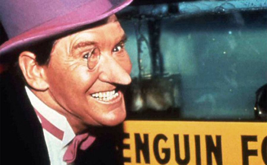 A promotional still of Meredith as the Penguin in Batman. 