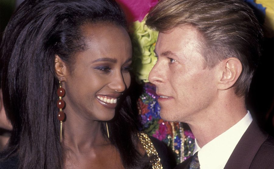 David Bowie and Iman attend Seventh on Sale AIDS Benefit.