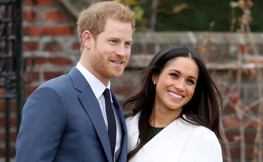 Prince Harry and Meghan Markle during an official photocall to announce their engagement.